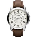 Fossil Grant FS4735 Herrenuhr, Quarz-Chronograph, 44 mm, braunes Lederarmband