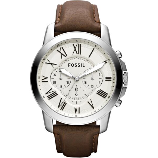 fossil grant fs4735 herrenuhr Fossil Grant Uhr für Herren, Quarz-Chronographenwerk, 44 mm, cremefarbenes Zifferblatt, braunes Lederarmband (FS4735)