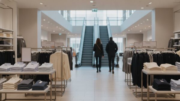 galeria insolvenz bild 4 Halb geräumte Abteilung in einem Kaufhaus mit leeren Kleiderstangen