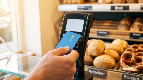 girocard bild 1 Kontaktlose Zahlung mit einer girocard am Kartenterminal einer BĂ€ckerei