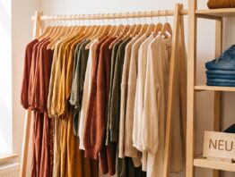 Kleiderstange mit Damenmode in großen Größen in Herbstfarben