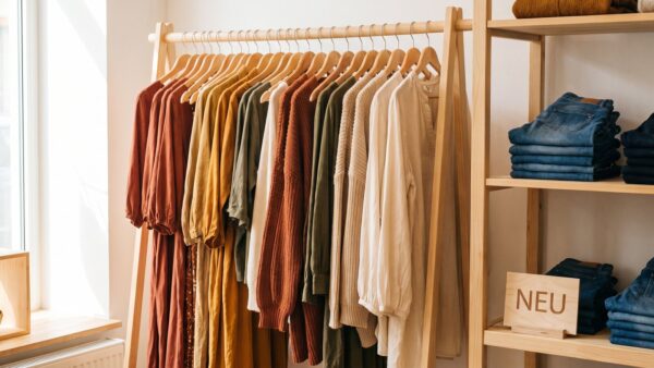 grosse groessen damen shops Kleiderstange mit Damenmode in großen Größen in Herbstfarben