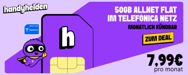 handyhelden 50gb telefonica 7 99 banner Handyhelden 50GB Allnet-Flat Telefónica-Netz 7,99€ monatlich kündbar