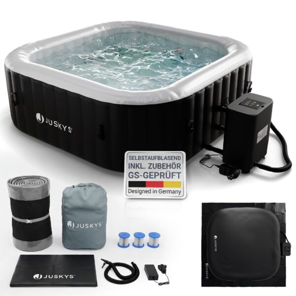 juskys spaluxe whirlpool netto Juskys SpaLuxe aufblasbarer Outdoor-Whirlpool, 910 Liter, 130 Sprudeldüsen, Schwarz/Weiß