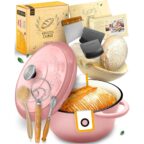 KRUSTENZAUBER Emaille-Brotbacktopf im Set mit Brotbackzubehör, Rosa