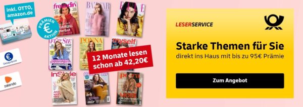 leserservice frauenmagazine praemienaktion oktober banner Leserservice Prämienaktion: Frauenmagazine mit bis zu 95€ Prämie