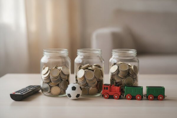 Jahresbudget für Live-Sport: Gläser mit Münzen für Abos, Stadion und Anreise