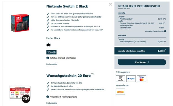 logitel congstar switch 2 preisuebersicht screenshot LogiTel Preisübersicht: 1€ Zuzahlung, 15€ Anschlussgebühr, 25€ monatlich