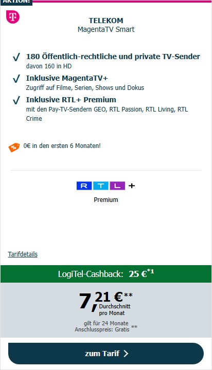 logitel magentatv smart 25 euro cashback Magenta TV Smart Effektivpreis Beispielrechnung – 25€ Cashback, eff. 7,21€