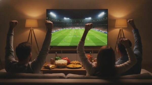 Fußball schauen auf einem großen Hisense Fernseher