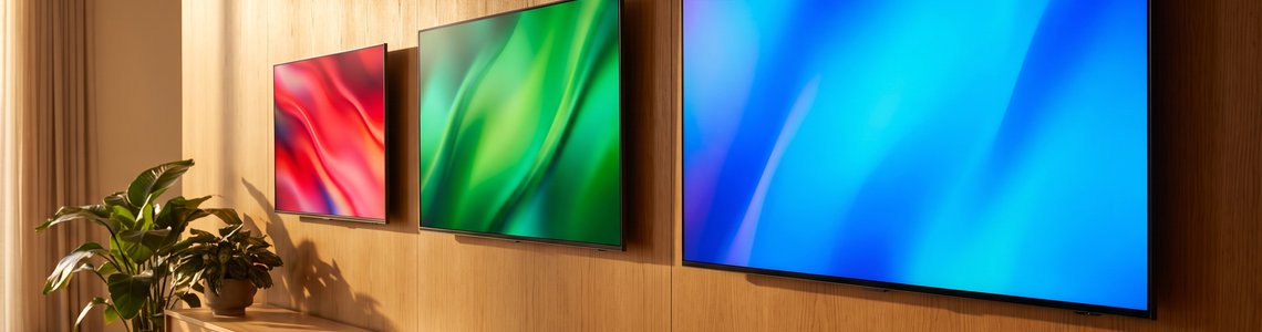 Hisense Fernseher in drei Größen an einer Wohnzimmerwand