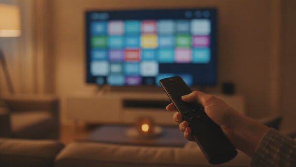 Hisense Smart-TV mit VIDAA-Startbildschirm und Fernbedienung