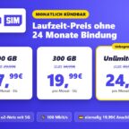 MegaSIM monatlich kündbar: 200 GB für 17,99€, 300 GB für 19,99€, Unlimited M für 24,99€