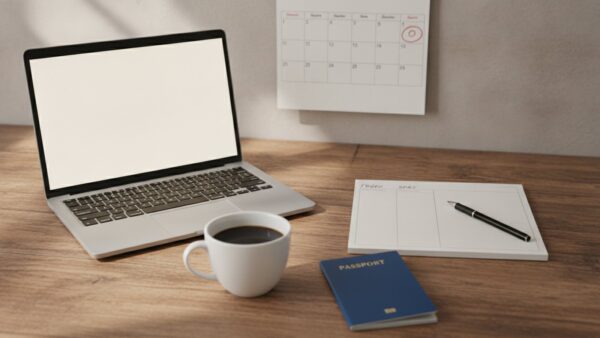 mein schiff flow bild 4 Laptop, Kalender und Notizblock mit den Spalten „früh“ und „spät“ auf einem Küchentisch