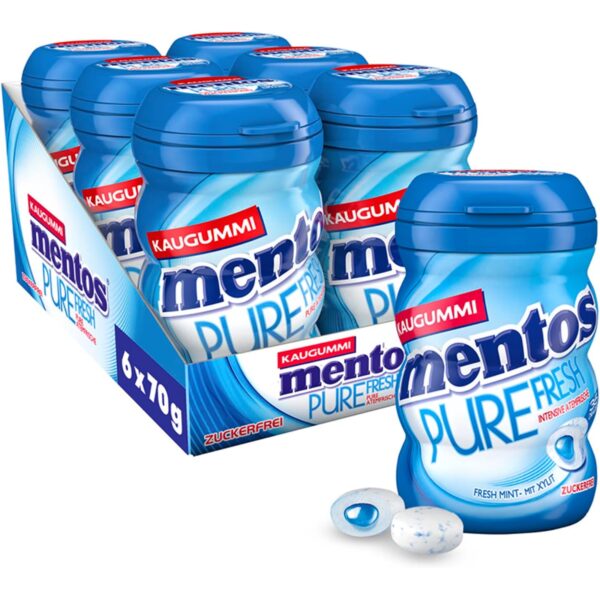 mentos pure fresh mint kaugummi 6er pack Mentos Kaugummi Pure Fresh Mint, 6 Dosen mit je 35 Dragees