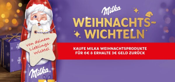 Milka Weihnachts-Wichteln: Milka Weihnachtsprodukte für 6€ kaufen und 3€ Geld zurück erhalten