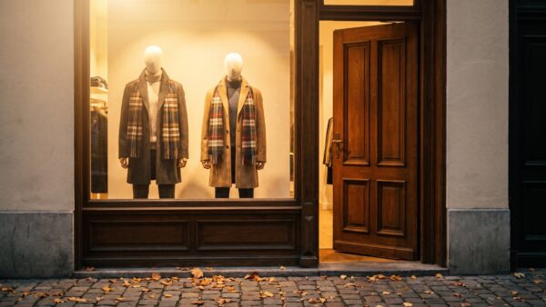 modehaus warth insolvenz bild 1 Schaufenster eines Modehauses mit Herbstmode und offener Ladentür in einer Altstadtgasse