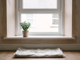 modernisierungsumlage bild 1 Neu eingebautes weißes Fenster in einem Wohnzimmer mit frisch verputzter Laibung