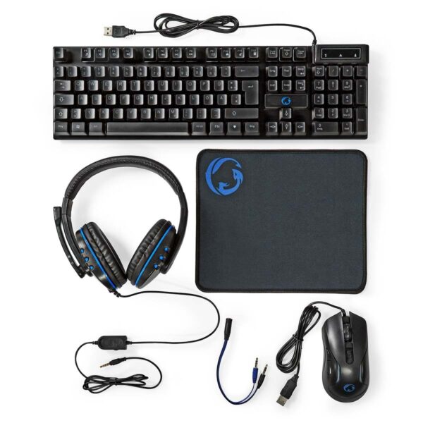 nedis gaming combo kit gck51110bkde NEDIS 5-in-1 Gaming Combo Kit GCK51110BKDE mit Tastatur, Maus, Headset und Mauspad