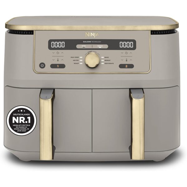 ninja dual zone heissluftfritteuse stone gold Ninja Dual Zone digitale Heißluftfritteuse, 9,5 L, 6-in-1, Stone/Gold