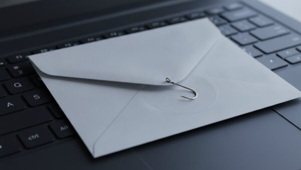 otto login bild 4 WeiĂer Briefumschlag mit einem Angelhaken auf einer Laptop-Tastatur als Symbol fĂŒr Phishing
