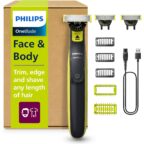 PHILIPS OneBlade 360 Face & Body - elektrischer Rasierer, Trimmer & Bodygroomer, 3x 360 Klingen, 3x Trimmaufsätze (1/3/5mm), 2x Körperaufsätze, Nass- & Trockenrasur für Gesicht & Körper (QP2824/31) OB Gesicht & Körper + 3x 360‑Klingen