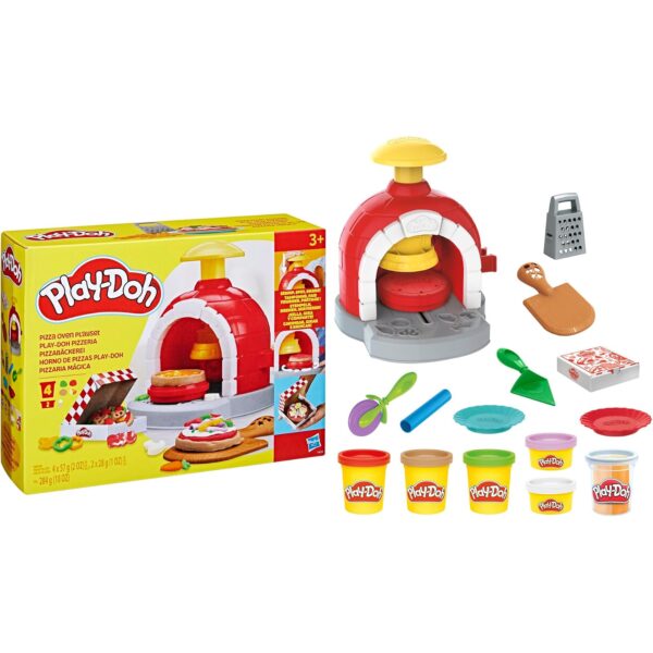 play doh kitchen creations pizzabaeckerei Play-Doh Kitchen Creations Pizzabäckerei, 4 x 57g Dosen und 2 x 28g Dosen Knetmasse, Bastel-Set mit Küche und Werkzeugen, für Kinder ab 3 Jahren