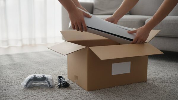 playstation direct bild 2 Spielkonsole wird beim Auspacken aus dem Versandkarton gehoben