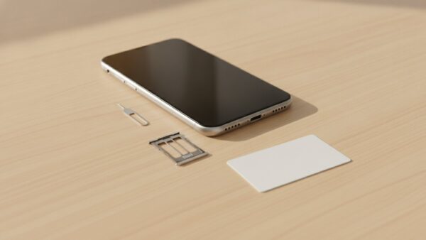 revolut mobile bild 3 Smartphone neben leerem SIM-Kartenschlitten und SIM-Werkzeug als Symbol fĂĽr die eSIM