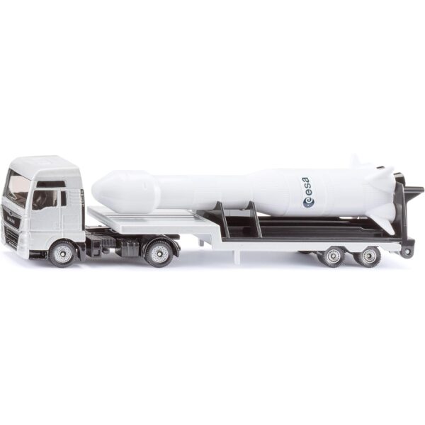 Siku 1758 MAN LKW mit ESA Rakete, 1:87, Metall/Kunststoff, Silber-Weiß 175 x 36 x 44 mm