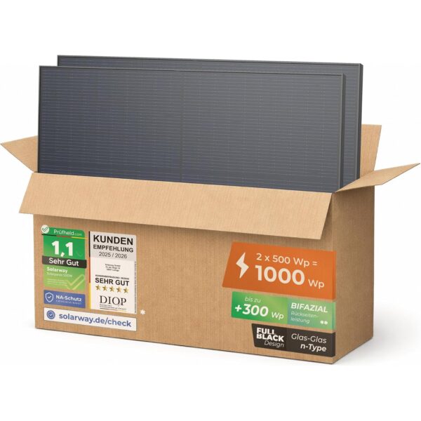 solarway 500w solarmodule bifazial 2er set Solarway 500W Solarpanel Full Black Bifazial Glas/Glas, 2 Panels