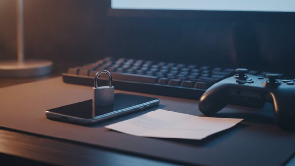 steam login bild 3 Smartphone mit Vorhängeschloss neben Tastatur und Controller als Symbol für Steam Guard