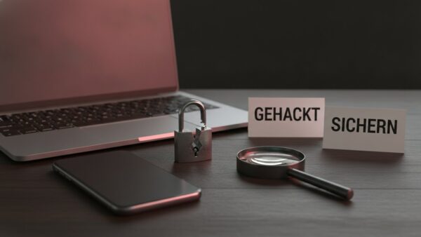 steam login bild 4 Aufgebrochenes Vorhängeschloss vor einem Laptop mit Karten „gehackt“ und „sichern“