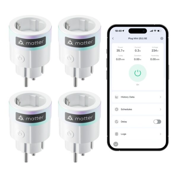 SwitchBot Plug Mini Matter WLAN-Steckdose mit Strommessung (4er-Pack)