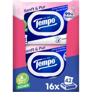 Tempo Feuchte Toilettentücher Sanft & Pur Megapack 16 Packungen mit je 42 Tüchern