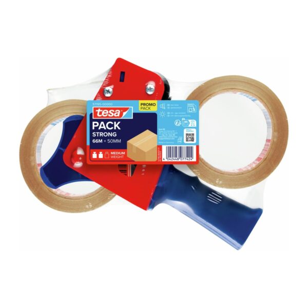 tesa tesapack Strong Paketbandabroller - Set mit 2 x PVC-Klebebändern Single