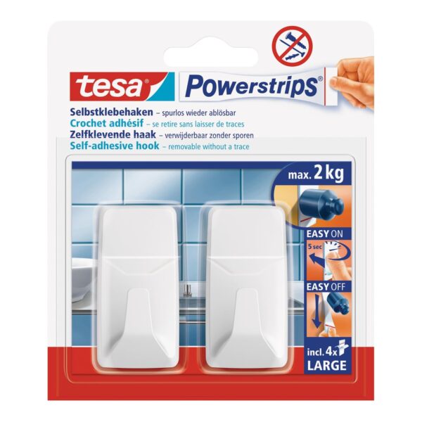 tesa powerstrips haken large eckig weiss tesa Powerstrips Haken Large ECKIG - Weiß - 2 kg Halteleistung