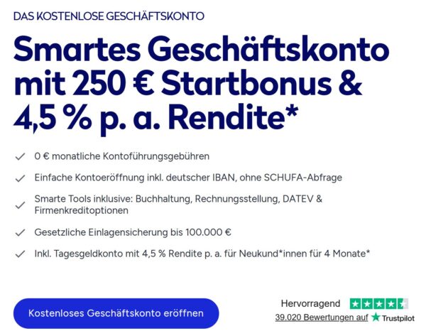 Tide Geschäftskonto Aktion: 250€ Startbonus und 4,5% p. a. Tagesgeld