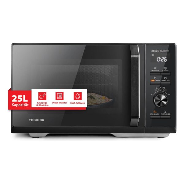 Toshiba MW3-AG25PFI(BK) Mikrowelle mit Grill, 25 Liter, Inverter