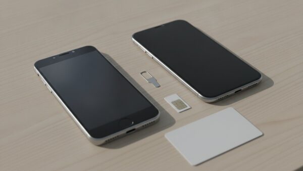 trade republic login bild 3 Altes und neues Smartphone mit SIM-Werkzeug und leerer Karte beim GerÀtewechsel