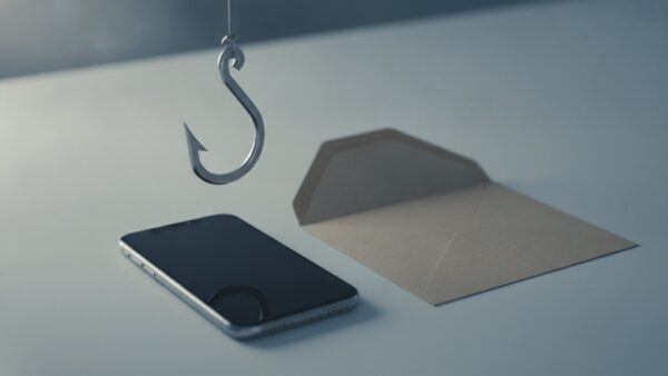 trade republic login bild 4 Angelhaken ĂŒber einem Smartphone und leerem Briefumschlag als Symbol fĂŒr Phishing