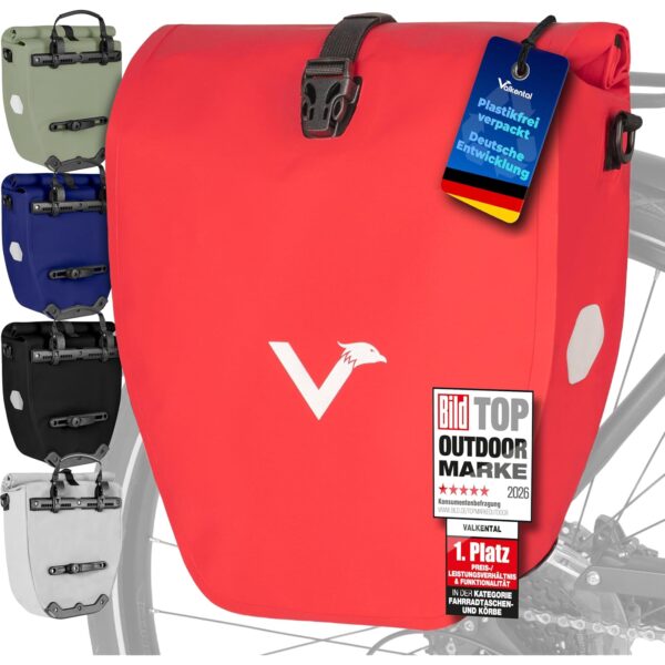 Valkental Gepäckträgertasche, Wasserdicht & Abschließbar Rot 20L