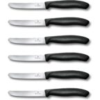 Victorinox Swiss Classic, Frühstücksmesser, Brötchenmesser, Scharfe Klinge, Wellenschliff, 11 cm, Kunststoffgriff, Rostfreier Stahl, Set 6teilig, Schwarz Schwarz 6er Set