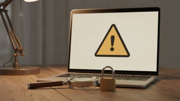 weight watchers login bild 4 Laptop mit Warnsymbol auf dem Bildschirm, davor eine Lupe und ein Vorhängeschloss als Sinnbild für Phishing-Schutz