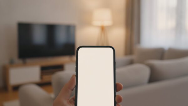 wertgarantie login bild 4 Hand mit Smartphone vor einem Wohnzimmer mit Fernseher â GerĂ€teverwaltung in der Wertgarantie TechManager App