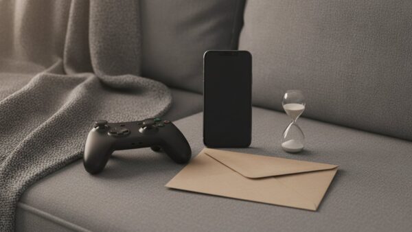 xbox login bild 3 Smartphone mit dunklem Display, Controller, unbeschrifteter Briefumschlag und Sanduhr als Symbol fĂĽr einen ausbleibenden Xbox-Sicherheitscode