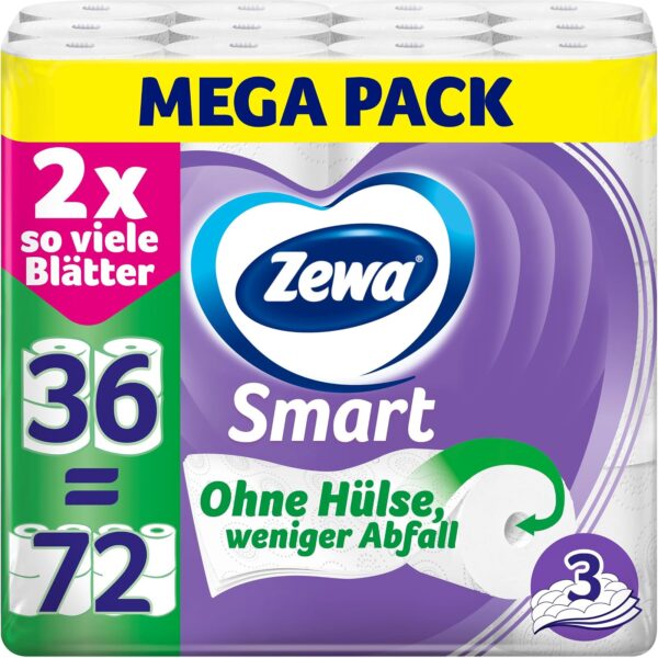 Zewa Smart Toilettenpapier ohne Hülse, Großpackung mit 36 Rollen