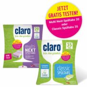 claro Spültabs Gratis Testen bis zu 4,99 € Cashback sichern