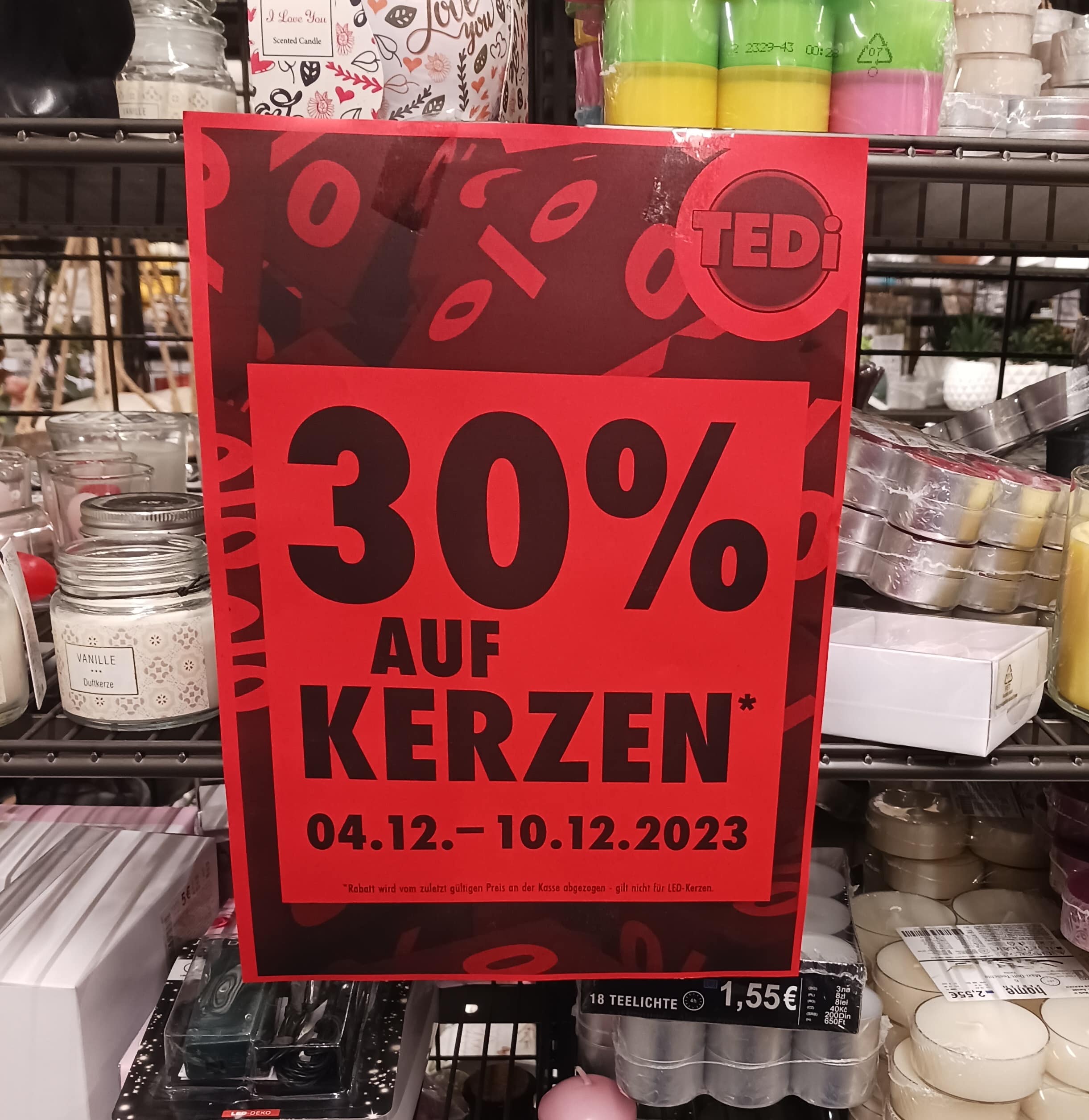 Tedi: 30 % Rabatt auf Kerzen bis zum 10.12.2023