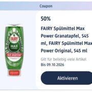 50% Rabatt auf Fairy Spülmittel in der DM App